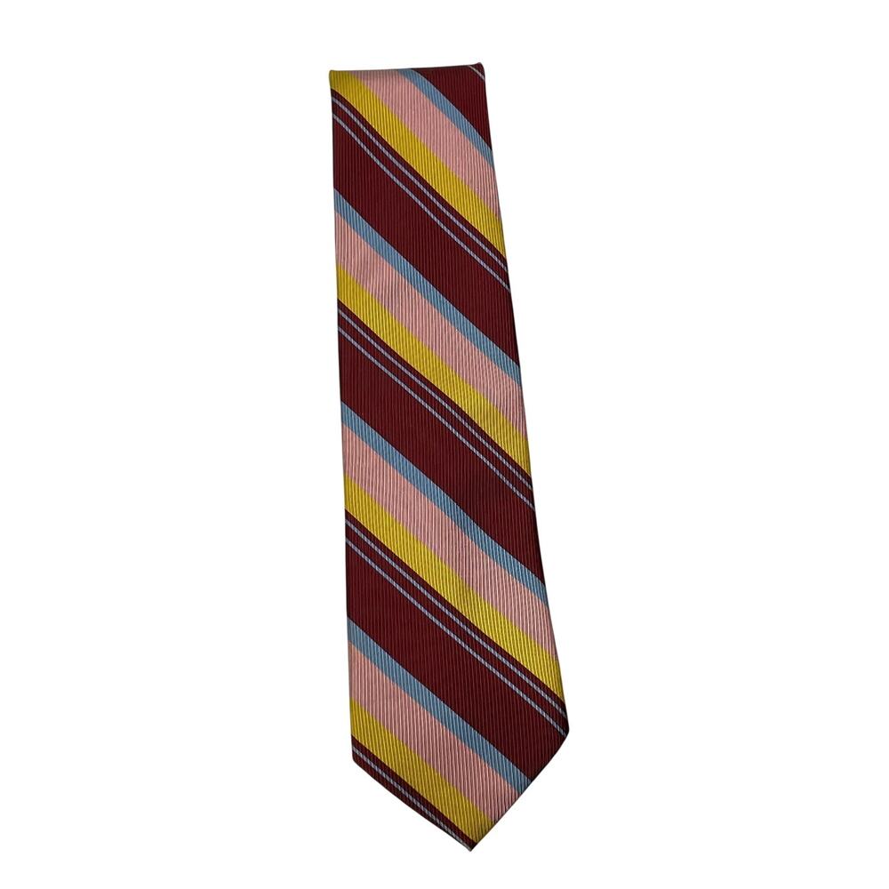 Vintage John W Ryan Ryanbury Silk Tie Striped Pink Yellow Blue Red English